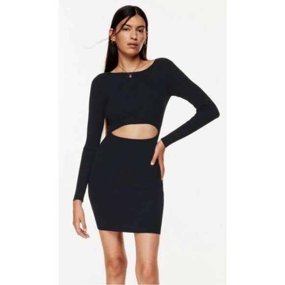 Artrizia Wilfred Free Black Cut-Out Long Sleeve Mini Dress S Goth Witchy - Picture 1 of 11